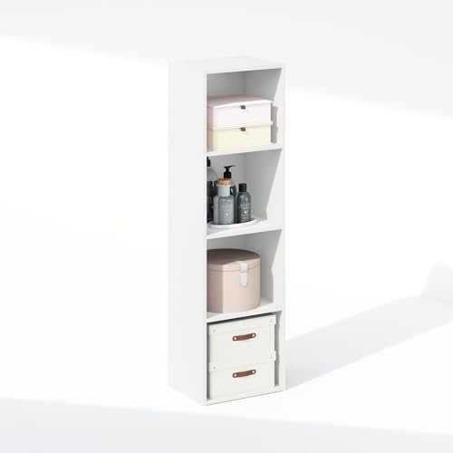 Furinno Reed Closet Organizers and Storage, 4-Tier Closet Organizer, Open Shelf Closet Storage, for Wardrobe, Bedroom, Living Room, White