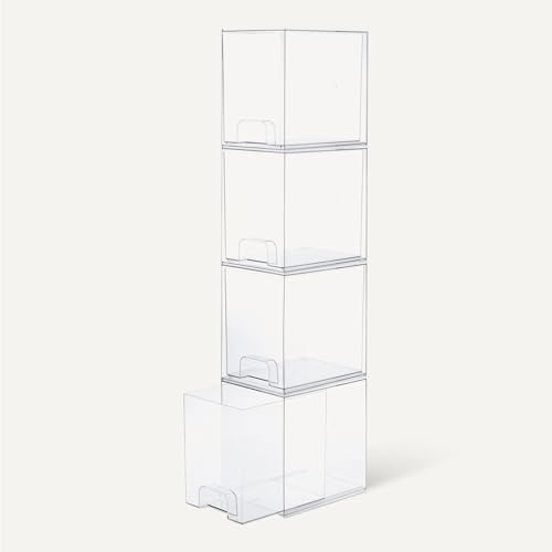 Amazon Basics Stackable Plastic Storage Makeup Organizer Drawers, Clear, 6.0" x 7.4" x 7.7", 4 Pack