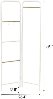 IRIS USA 2 Panels Collapsible Clothes Rack with Shelf, Customizable Garment, Foldable Drying Locked and Leveled, Modern and Fashionable, White