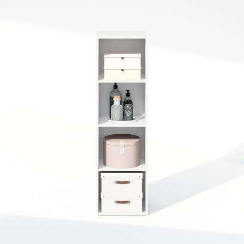 Furinno Reed Closet Organizers and Storage, 4-Tier Closet Organizer, Open Shelf Closet Storage, for Wardrobe, Bedroom, Living Room, White