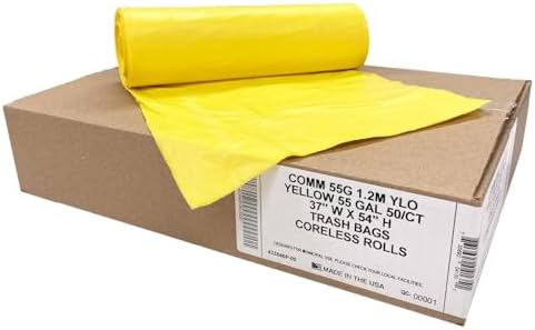 Ultrasac 55 Gal Yellow Trash Bags, 1.5 MIL (EQ.), 37" x 54" (50 Pack)