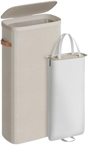 SONGMICS Laundry Basket, 65L Laundry Hamper with Lid, 1 Removable Liner Bag
