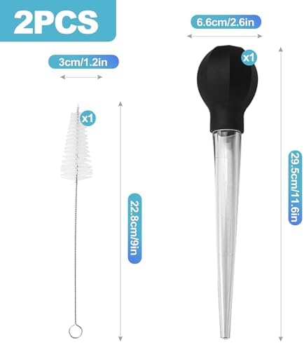 CoguZed 2-Piece Turkey Baster with Cleaning Brush, Large Meat Baster for Cooking and Roasting, Clear Poultry Baster with Silicone Suction Bulb and Measurement Marks, Black - Image 2
