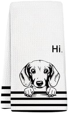 Hi Dachshund Waffle Kitchen Towels, Gifts for Dachshund Lovers Moms Dish Tea Towels for Kitchen, Weiner Dog Lover Gifts Decorative Hand Towels for Bathroom Guest Room Decor, 16x24 Inch by Unknown