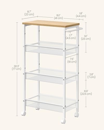 VASAGLE 4-Tier Slim Rolling Storage cart with Wheels, 8.7 Inches, Metal
