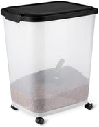 Amazon Basics Pet Food Storage Container with Wheels, BPA-Free, Detachable Scoop, 30lbs Capacity, Reliable Seal