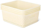 Amazon Basics Decorative BPA-Free Plastic Storage Baskets, 13.66 x 11.34 x 5.39 inches, Ivory, 4-Pack