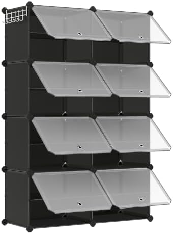 SONGMICS Shoe Rack, 8-Tier with Doors, 32-Pair Storage Cabinet