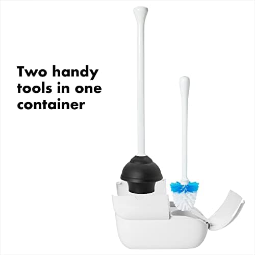 OXO Good Grips Set Toilet Brush & Plunger Combo, White & Good Grips Compact Toilet Brush & Canister