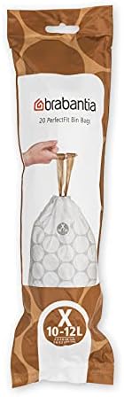 Brabantia PerfectFit Trash Bags (Size X/2.6-3.2 Gal) Thick Plastic Trash Can Liners with Drawstring Handles (200 Bags)