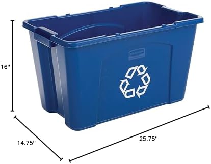 Rubbermaid Commercial Products Recycling Bin - 18 Gallon, Stackable, for Paper and Packaging, Indoor/Outdoor/Garage/Home/Commercial Facilities, Blue