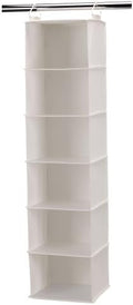 Household Essentials 6‑Shelf Hanging Closet Organizer in Soft Blended Canvas with Durable Plastic Shelving and Dual Wire Hooks, Cream