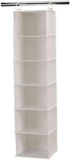 Household Essentials 6‑Shelf Hanging Closet Organizer in Soft Blended Canvas with Durable Plastic Shelving and Dual Wire Hooks, Cream