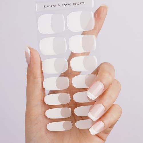 DANNI & TONI Semi Cured Gel Nail Strips Translucent White (Opal Veil) White-Tipped French Gel Nail Wraps 28 Stickers