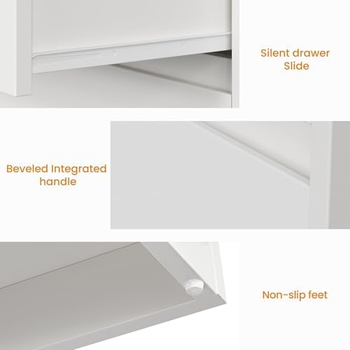 RoyalCraft White Nightstand with 3 Drawers Storage, Large Bedside Table