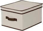Household Essentials 513 Storage Box with Lid and Handle - Natural Beige Canvas with Brown Trim - Large