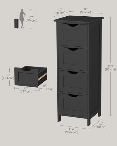 VASAGLE Floor Storage Cabinet, Freestanding Organizer with 4 Drawers