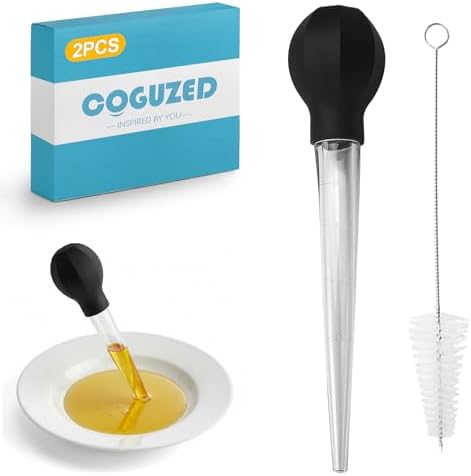 CoguZed 2-Piece Turkey Baster with Cleaning Brush, Large Meat Baster for Cooking and Roasting, Clear Poultry Baster with Silicone Suction Bulb and Measurement Marks, Black by Unknown