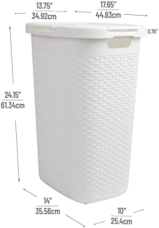 Mind Reader Slim Laundry Hamper with Lid, 60L Tall Clothes Basket, Narrow Tapered Design for Bathrooms, Closets and Laundry Rooms, Plastic, 2 Pack, White