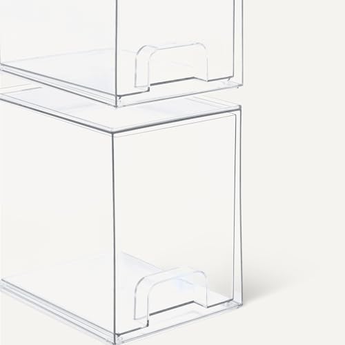 Amazon Basics Stackable Plastic Storage Makeup Organizer Drawers, Clear, 6.0" x 7.4" x 7.7", 4 Pack