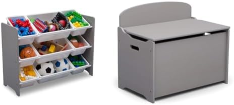 Delta Children MySize 9 Bin Plastic Toy Organizer - Greenguard Gold Certified, Grey & MySize Deluxe Toy Box - Greenguard Gold Certified, Grey