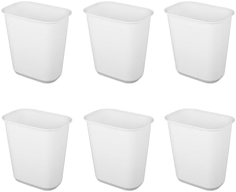 Sterilite 5.5 Gallon Open Rectangular Wastebasket, White, 6 Pack