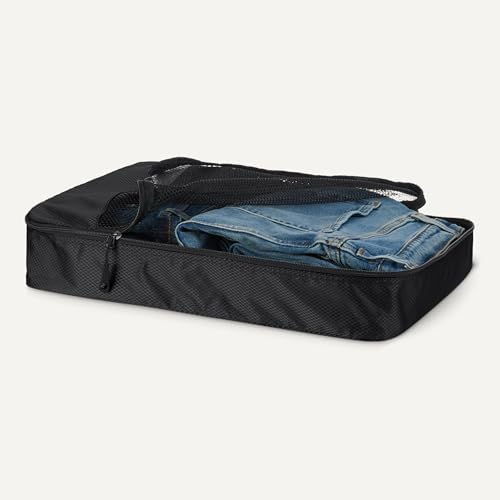 Amazon Essentials 4-Piece Packing Cubes Travel Accessories Set, Luggage Organizer with Double Zipper, Mesh Top, Space-Saving, Large, Black (Previously Amazon Basics)