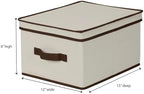 Household Essentials 513 Storage Box with Lid and Handle - Natural Beige Canvas with Brown Trim - Large