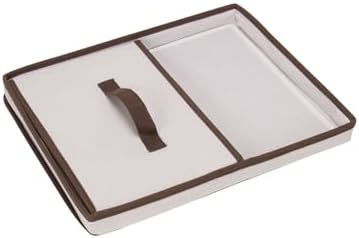 Household Essentials 513 Storage Box with Lid and Handle - Natural Beige Canvas with Brown Trim - Large