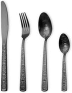 Black Rose Floral Silverware Set for 4, 16 Pcs Stainless Steel Vintage Flatware Set with Flower Unique Embossed Pattern Design Include Forks Spoons Knives Kitchen Tableware Wedding Dishwasher Safe