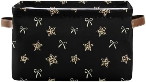Dussdil Bow Leopard Stars Storage Basket Bows Fabric Kitchen Baskets Storage Bins Boxes Foldable Cloth Organizer Bags for Kids Toys Books Shelf Closet Playroom Laundry Baskets 1 PCS