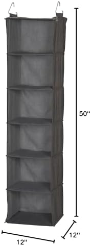 Household Essentials 6-Shelf Linen Hanging Closet Organizer, Gray