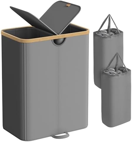 SONGMICS Laundry Hamper with 2 Lids, 150L Laundry Basket，2 Compartments