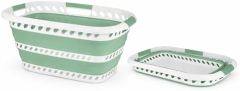 Laundry 360 Collapsible Laundry Basket | Portable | Space Saver Storage | Hold 2 Loads | Store Under the Bed or Closet | Good for Kids | Dorm | Bedroom | Large | White/Sage
