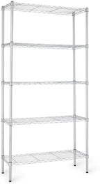 Amazon Basics 5-Shelf Adjustable Heavy Duty Steel Wire Rack, Space Saving Storage Shelving Organizer for Kitchen, Garage, No-Tool Assembly, 350 lbs Weight Capacity, 36" x 14" x 72", Chrome