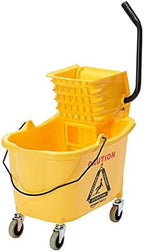 Amazon Basics Commercial Side Press Wringer Floor Cleaning Mop Bucket on Wheels, 35-Quart, Yellow