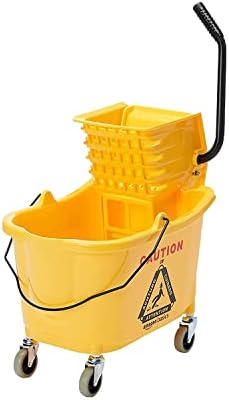 Amazon Basics Commercial Side Press Wringer Floor Cleaning Mop Bucket on Wheels, 35-Quart, Yellow