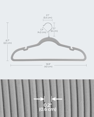 SONGMICS Velvet Hangers 50 Pack, Non-Slip Clothes Hangers, Dove Gray
