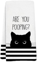 Black Cat Decor Cat Bathroom Washroom Hand Towels, are You Pooping Funny Bathroom Sign for Bathrooms,Cats Gifts for Women, Cute Cats Animals White Waffle Weave Microfiber Dish Towels, 16x24 by Unknown
