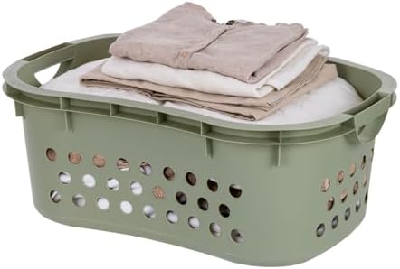 IRIS USA Plastic Laundry Basket 1.5 Bushel (50L), Built-In Handles, Green