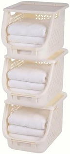 IRIS USA Laundry Basket Hamper, 40L - 3 Pack, Sorter Bin with Lids, White