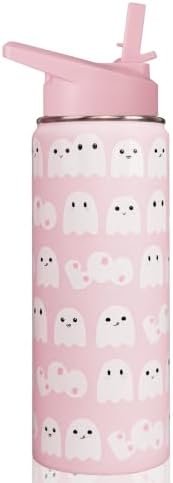 Insulated Halloween Water Bottle 18 oz, Ghost Water Bottle with Straw, Reusable Leakproof Stainless Steel Tumbler, Halloween Gifts for Women