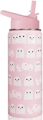 Insulated Halloween Water Bottle 18 oz, Ghost Water Bottle with Straw, Reusable Leakproof Stainless Steel Tumbler, Halloween Gifts for Women