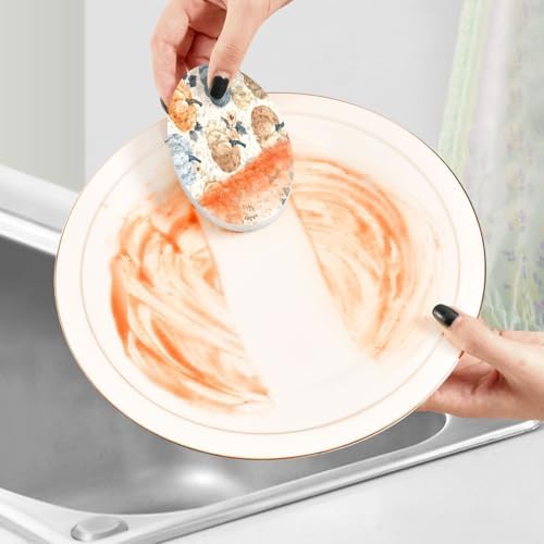 YETTASBIN Thanksgiving Pumpkin 3PCS Wood Pulp Scrub Sponges, Reusable Absorbent Household Cleaning Sponge Non-Scratch Kitchen Dish Sponges, Multi-Surface Safe Scrubber for Nonstick Pans, Pots - Image 5