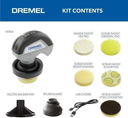 Dremel Versa Power Scrubber Kit with 5 Scrub Daddy Cleaning Sponge Pads - Waterproof Cordless Electric Spin Scrubber, High Speed, Multi-Surface Cleaning for Kitchen, Household, and Bathroom, PC10-07
