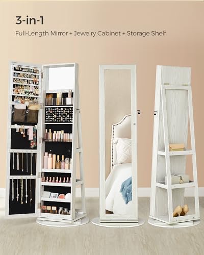 SONGMICS 360° Swivel Jewelry Cabinet, Full-Length Mirror, Lockable