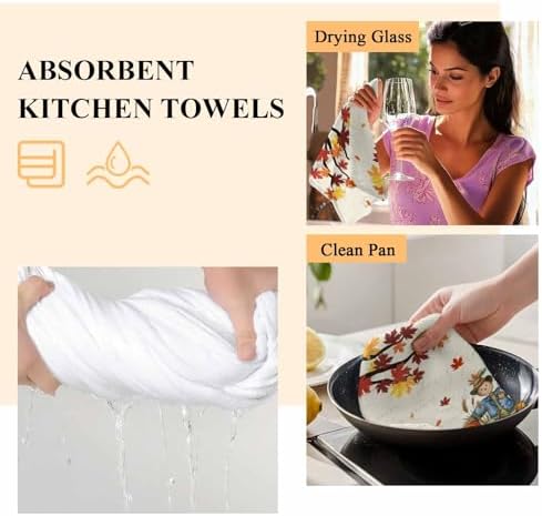 Thanksgiving Kitchen Towels, Absorbent Microfiber Kitchen Dish Hand Tea Bath Towel, Fall Scarecrows Maple Leaf Truck Beige Quick Dry Cleaning Cloth Dishclothes Decorative Sets, (3-PC, 18x28) - Image 6