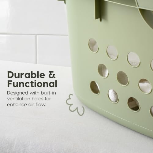 IRIS USA Plastic Laundry Basket 1.5 Bushel (50L), Built-In Handles, Green