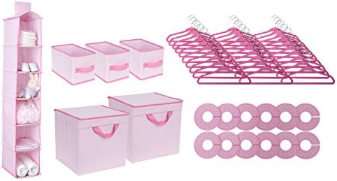 Delta Children Nursery Storage 48 Piece Set - Easy Storage/Organization Solution - Keeps Bedroom, Nursery & Closet Clean, Barely Pink