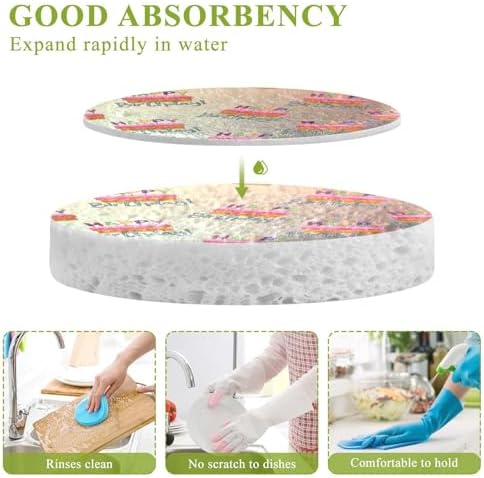 Happy Birthday Cake Dish Scrub Sponges Kitchen Non Scratch Reusable Compressed Cellulose Sponge Hanging for Household Cleaning Washing Dishes Pots and Pans 3 Pack - Image 3